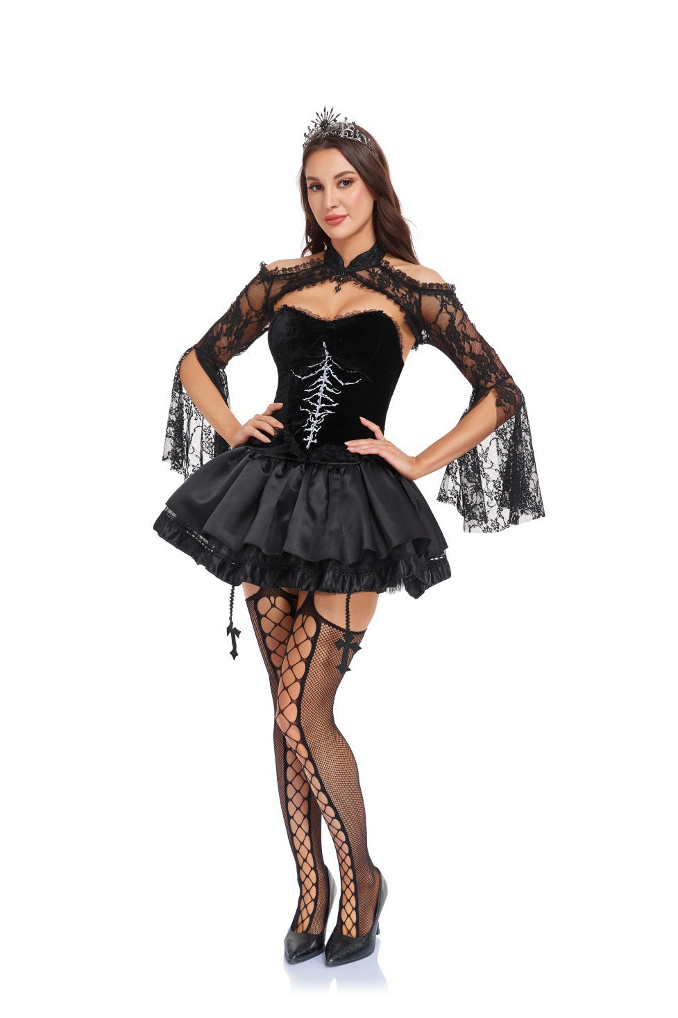 Gothic Halloween Corset Costume - Rhinestone Mini Dress