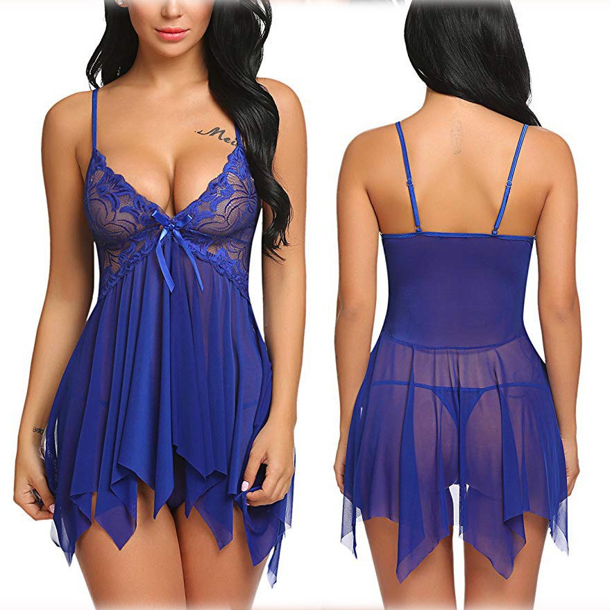 Mesh Nightgown Set - Sheer 2 Piece Suspender Lingerie - Fashions Envy