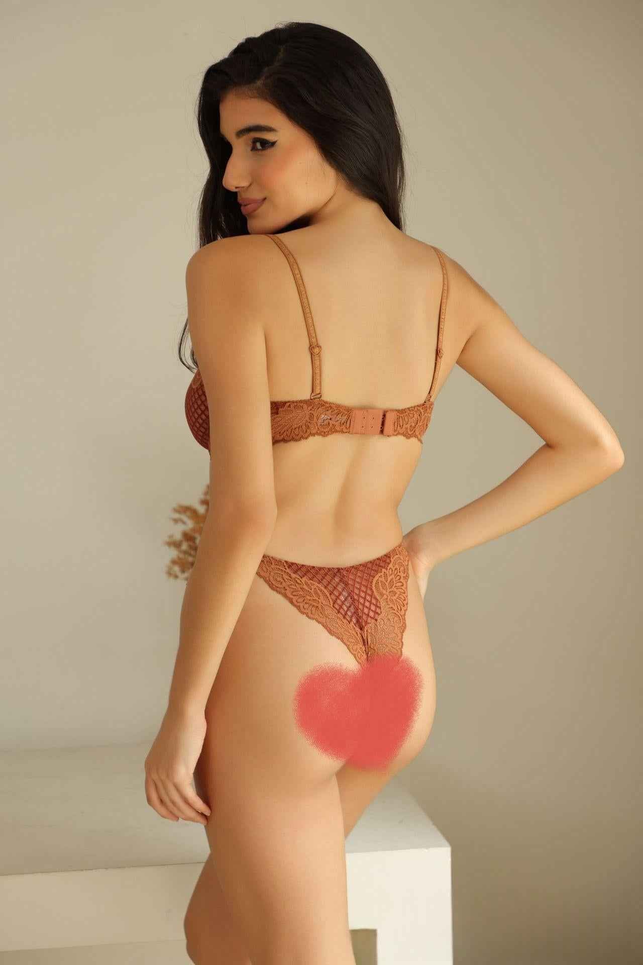 Lace-embroidered Plaid Lingerie Set - Sexy Thong Style