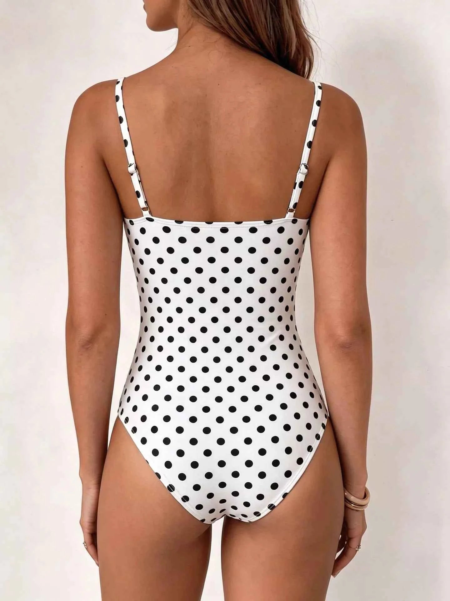 Polka Dot Cowl Neck Spaghetti Strap Bodysuit