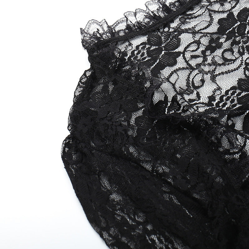 Black Lace Cropped Top - Dramatic Flared Sleeve Shrug