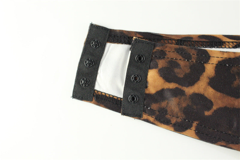 Leopard Print Off-Shoulder Bodysuit - Long Sleeve Thong Back