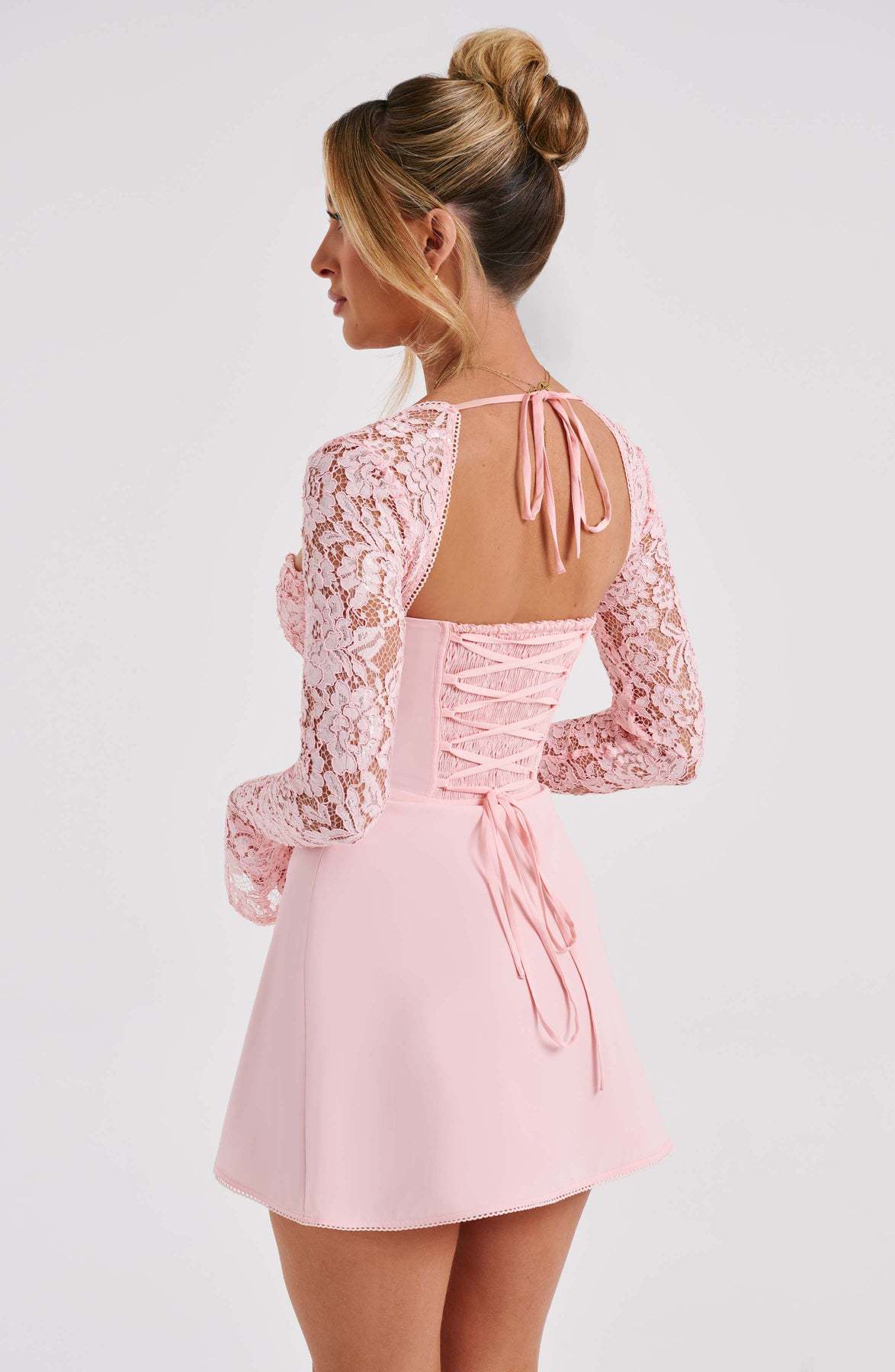 Lace Mini Dress - Long Sleeve Backless Party Dress