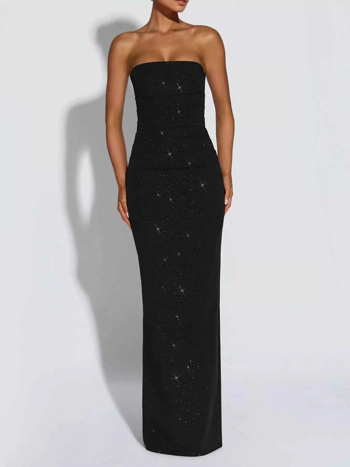 Black Glitter Tube Top Palazzo Set - Strapless Wide Leg Scarf Outfit