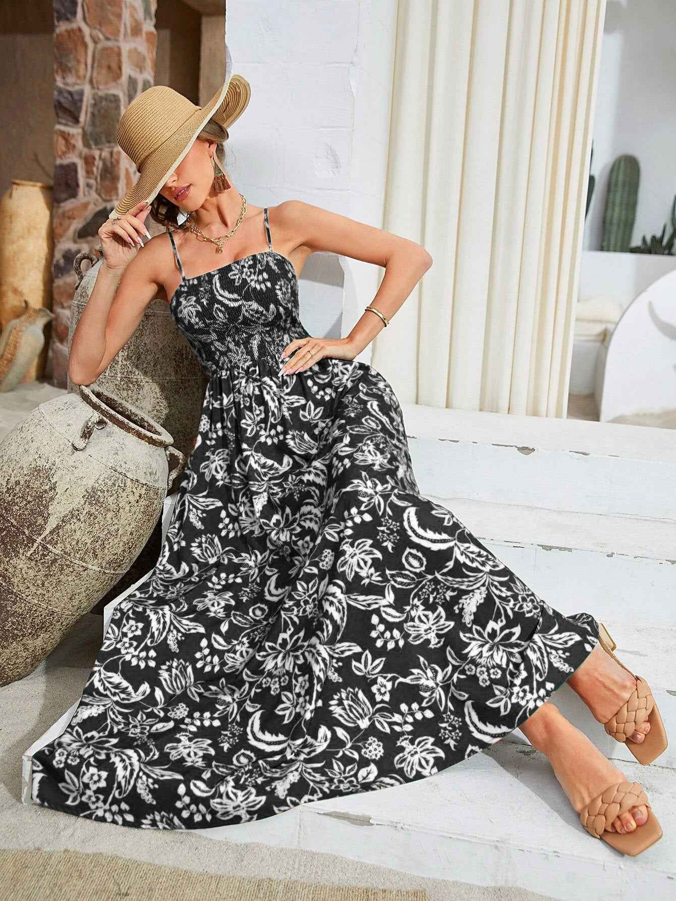 Floral Maxi Dress - Flowy Spaghetti Strap Summer Style