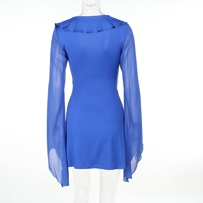Sexy Y2K Ruffled V-neck Lace-up Long-sleeved Mini Dress