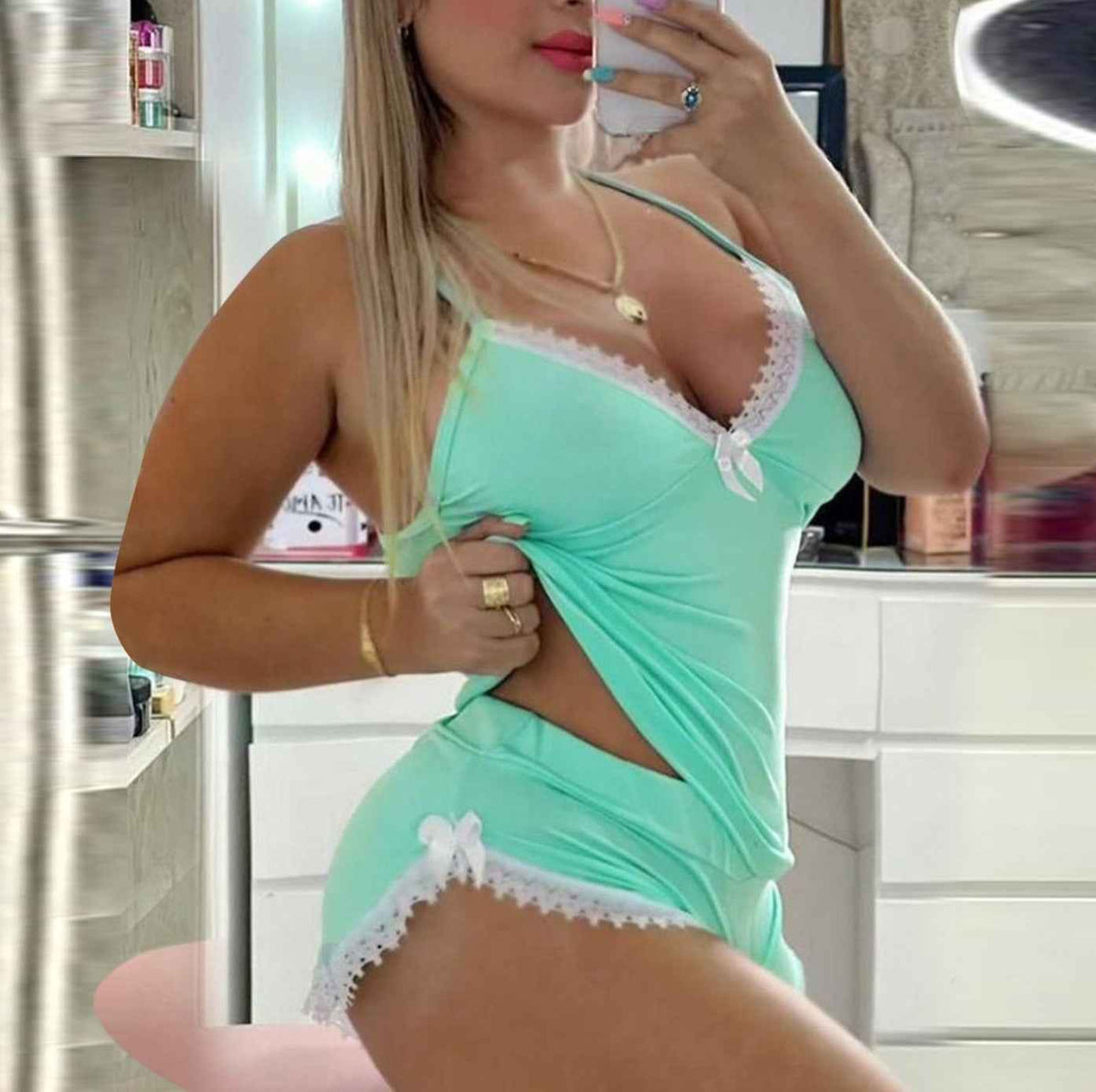 Lace-Trim Cami Shorts Set - Two-Piece Sleepwear Outfit