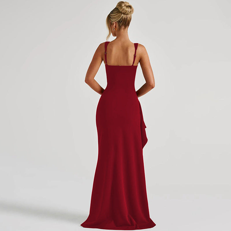 Backless Evening Dress - Strap High Slit Gown - Fashions Envy