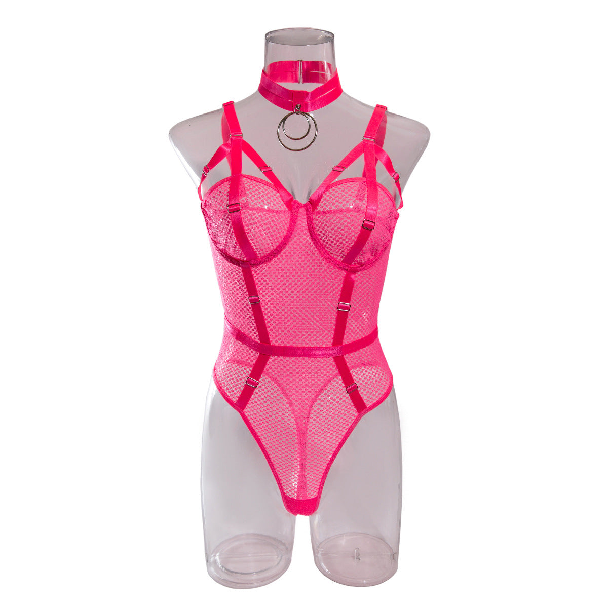 Sexy Lace Bodysuit with Choker - Slim Fit and Steel Ring Support