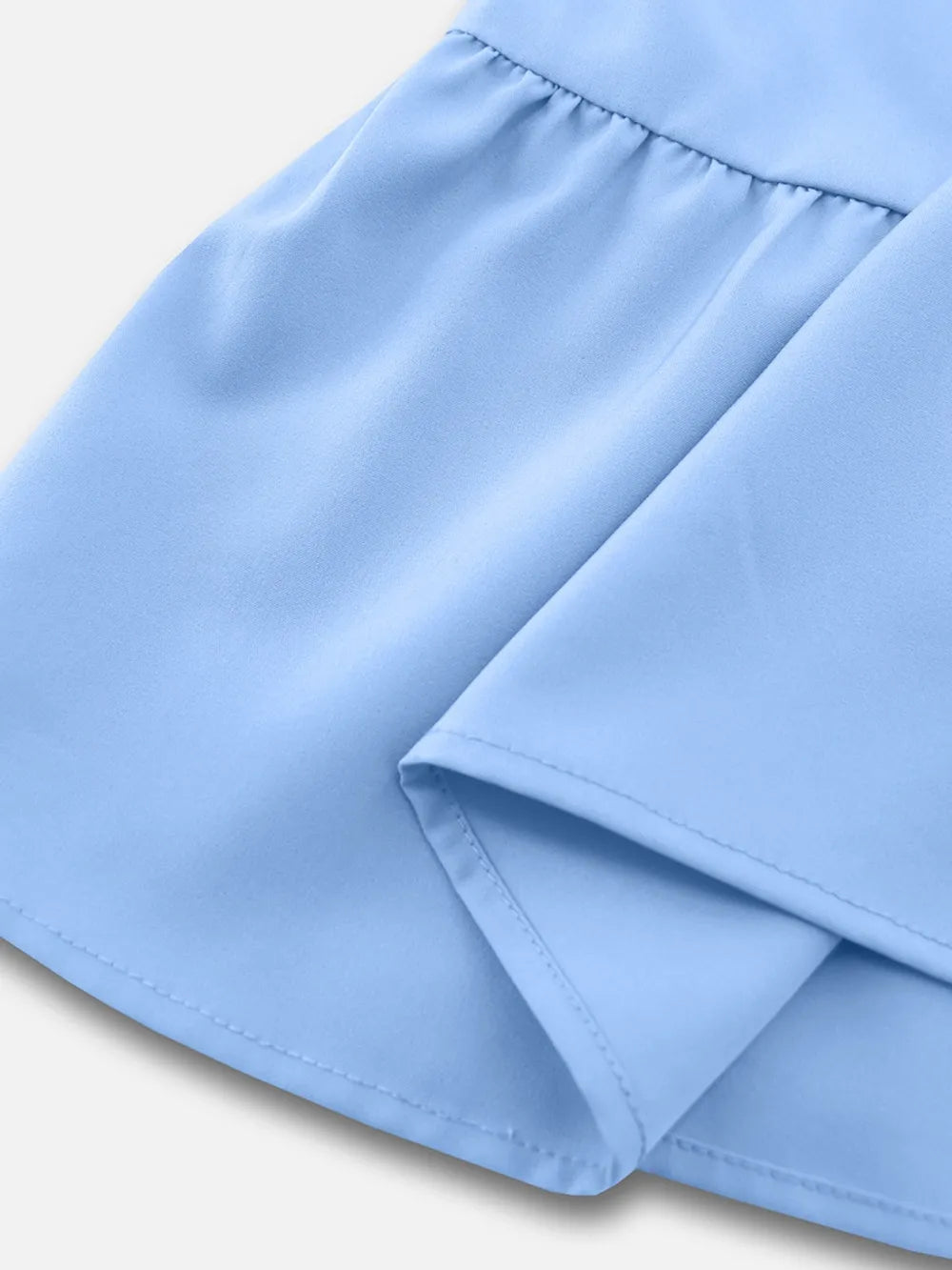 Light blue mini dress sleeve and cuff with gathered ruffle detail