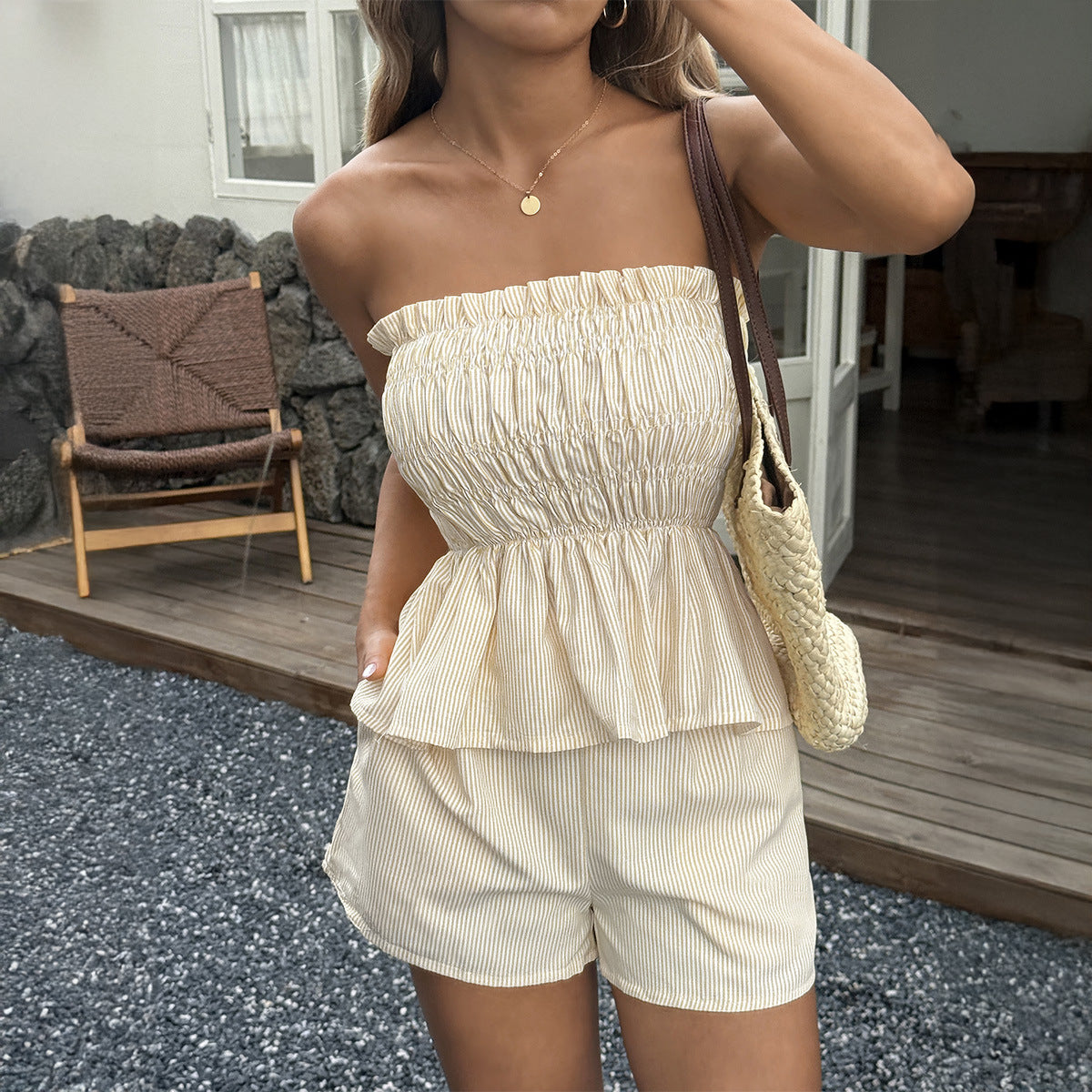 Ruffle Edge Hem Shorts Set - Sleeveless Summer Outfit