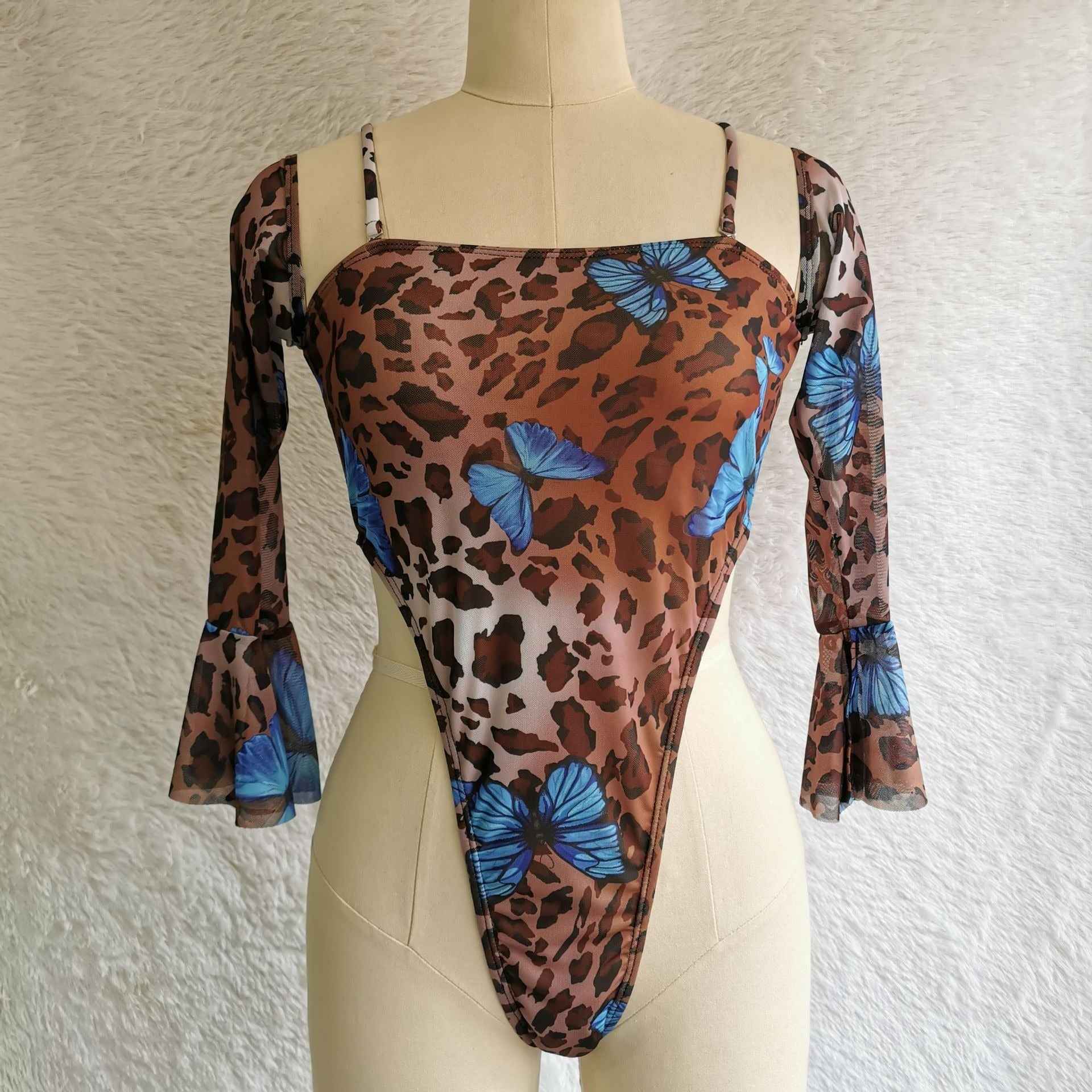 Sheer Mesh Long Sleeve Bodysuit - See Through Fitted