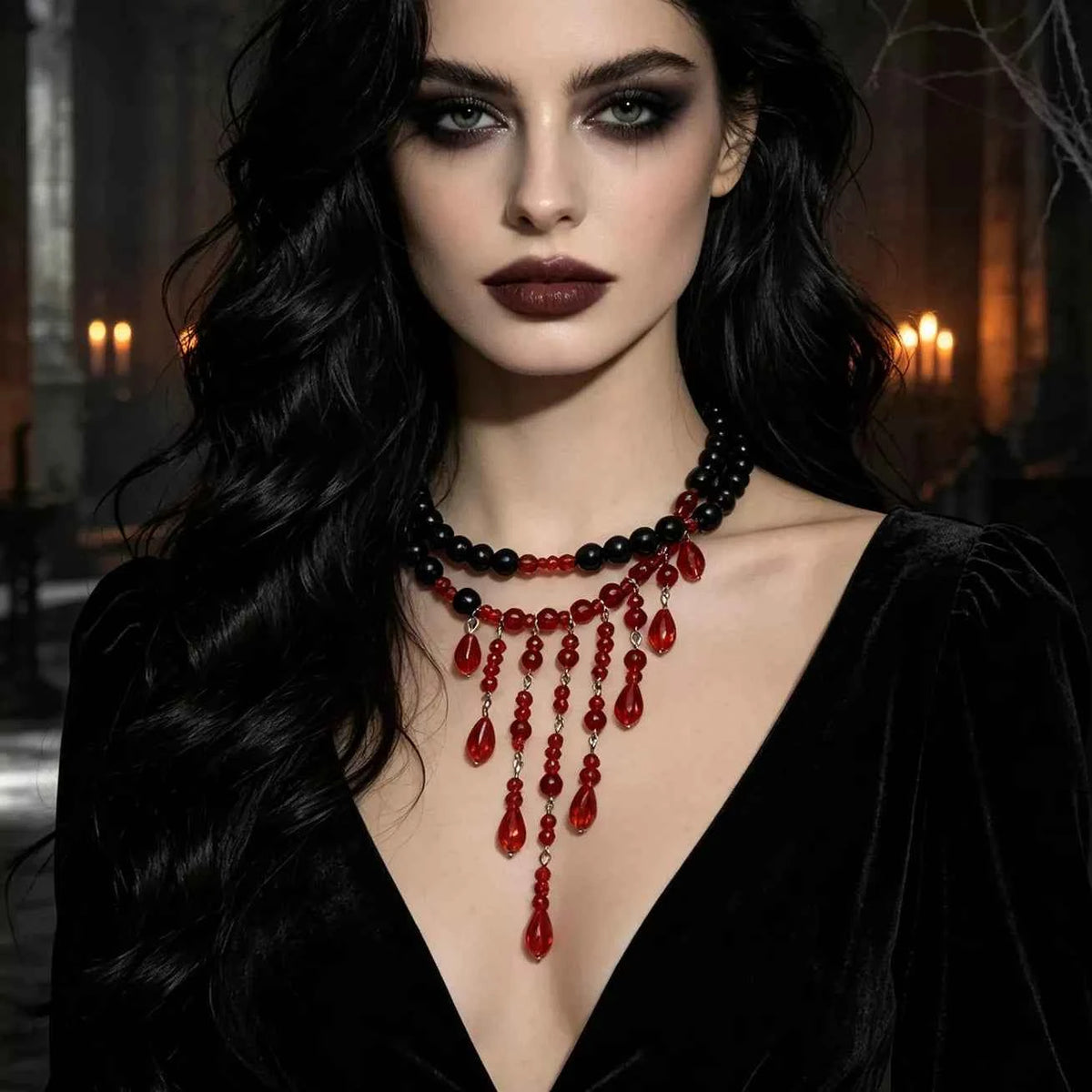 Halloween Teardrop Beaded Double Layer Necklace - Vampire Drip