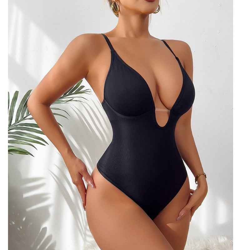 Deep V Corset Bodysuit - Sculpting Shapewear - Fashions Envy