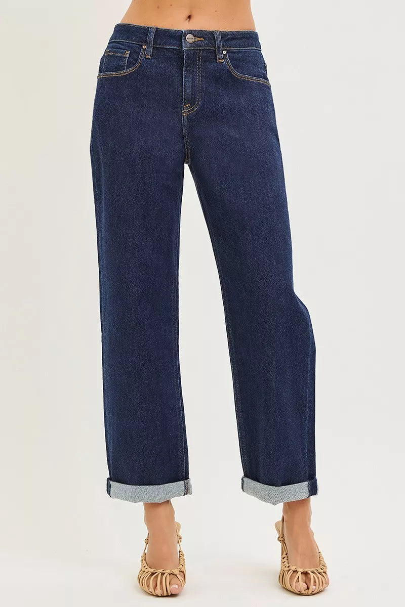 RISEN Boyfriend Jeans - Women's Slouchy Cropped Cuffed - Fashions Envy