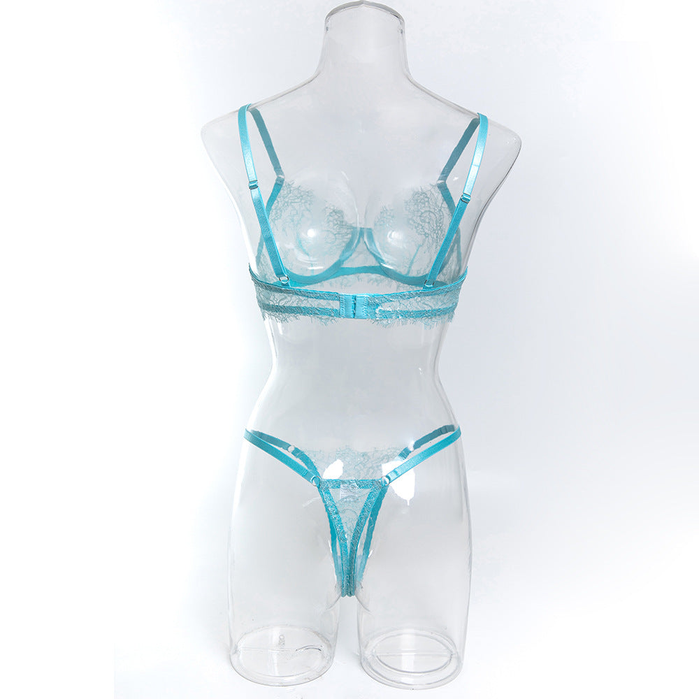 Lake Blue Temptation Underwear Set - Lace Thong Lingerie