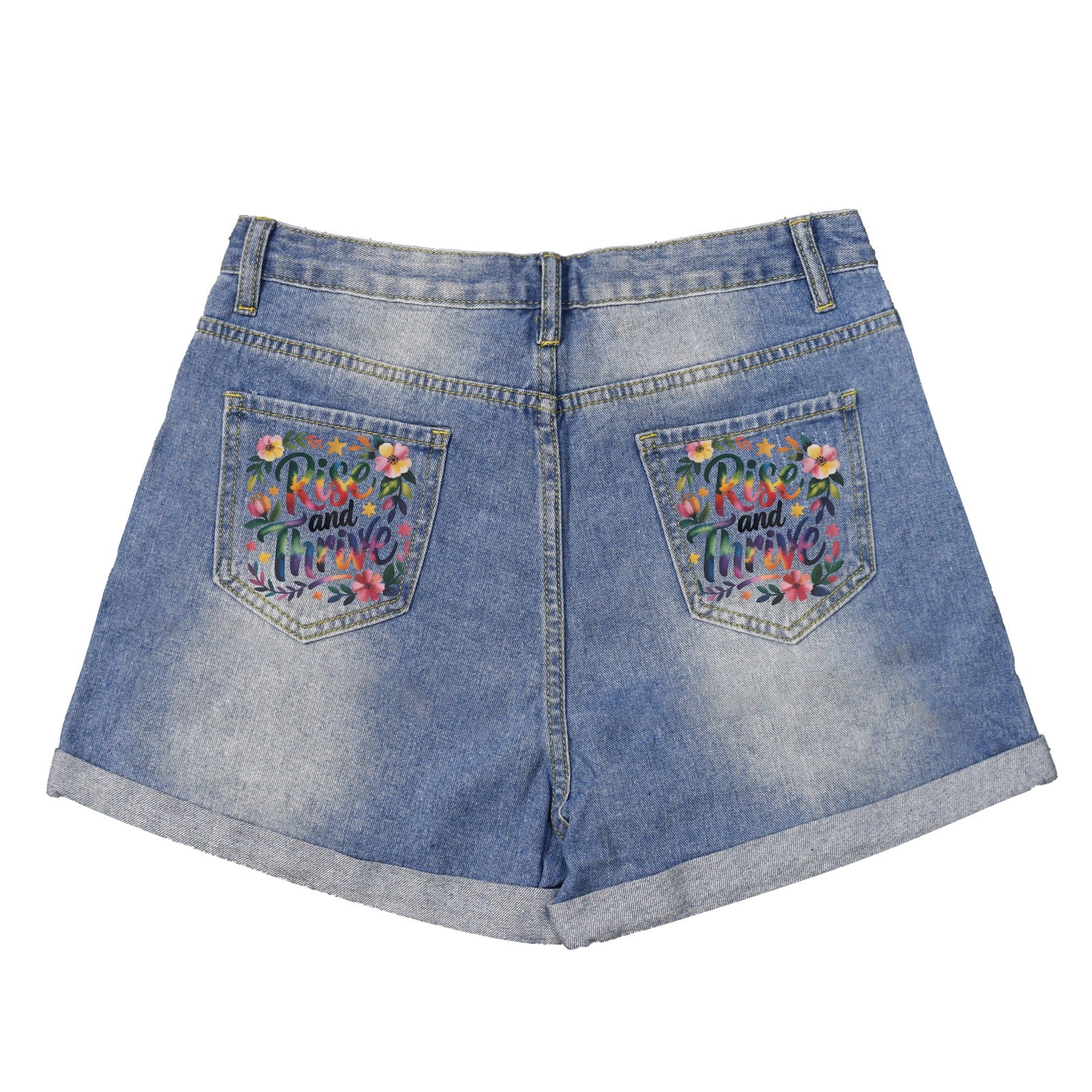 Light Wash Denim Shorts - Rise and Thrive Floral Pocket Print