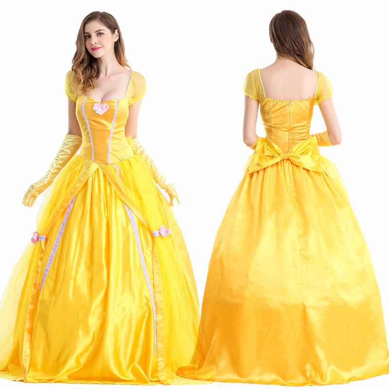 Halloween Princess Ball Gown - Yellow Satin Cosplay Dress