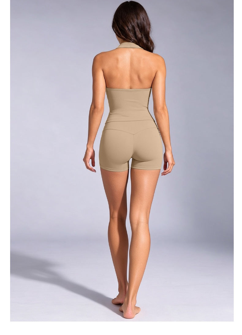 Halter V-Neck Yoga Top and Shorts - Choose Pieces or Set