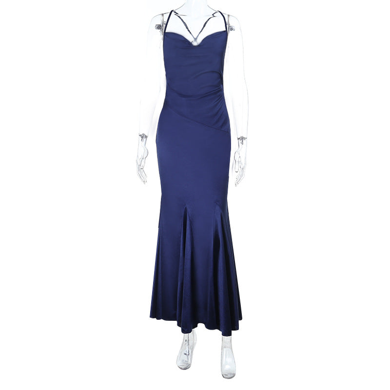 Satin Evening Dress - Backless Halter Maxi - Fashions Envy