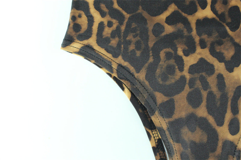 Leopard Print Off-Shoulder Bodysuit - Long Sleeve Thong Back