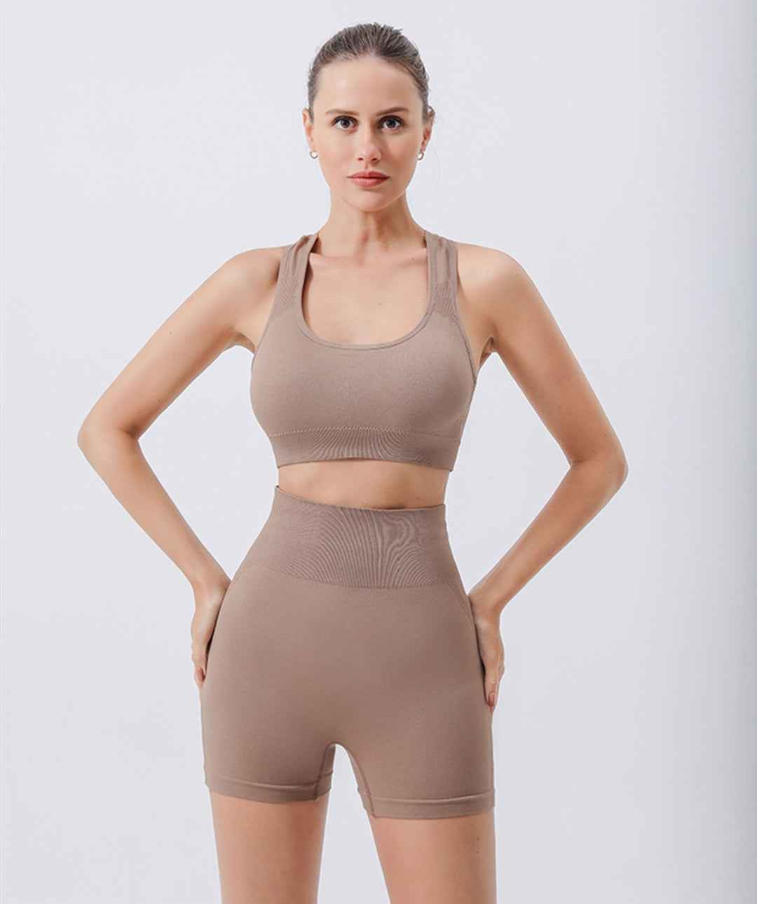 Ribbed Seamless Workout Set - Crop Tank High Waist Biker Shorts