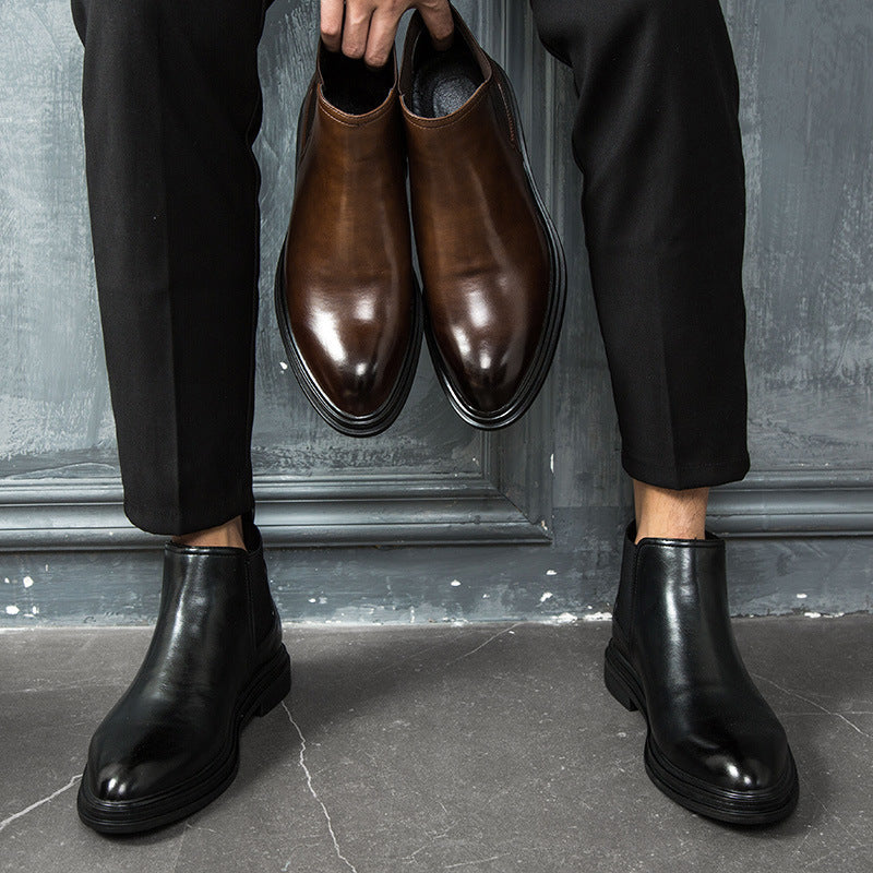 Men's Pointed High-top Leather Shoe Boots