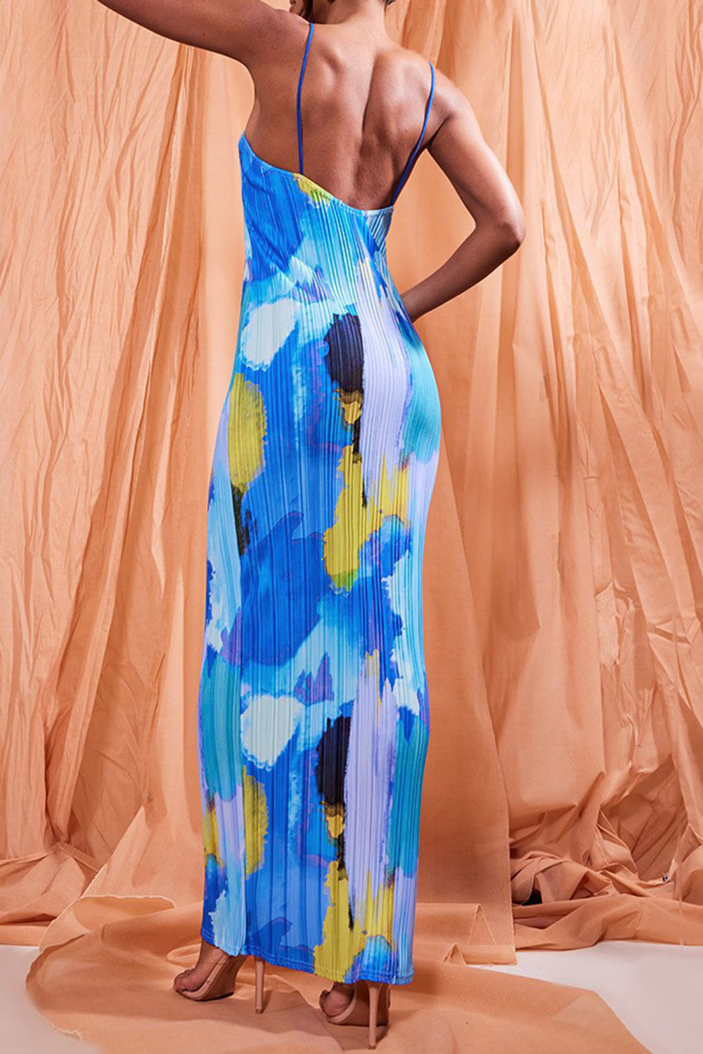 Backless Printed Maxi Cami Dress - Fashions Envy