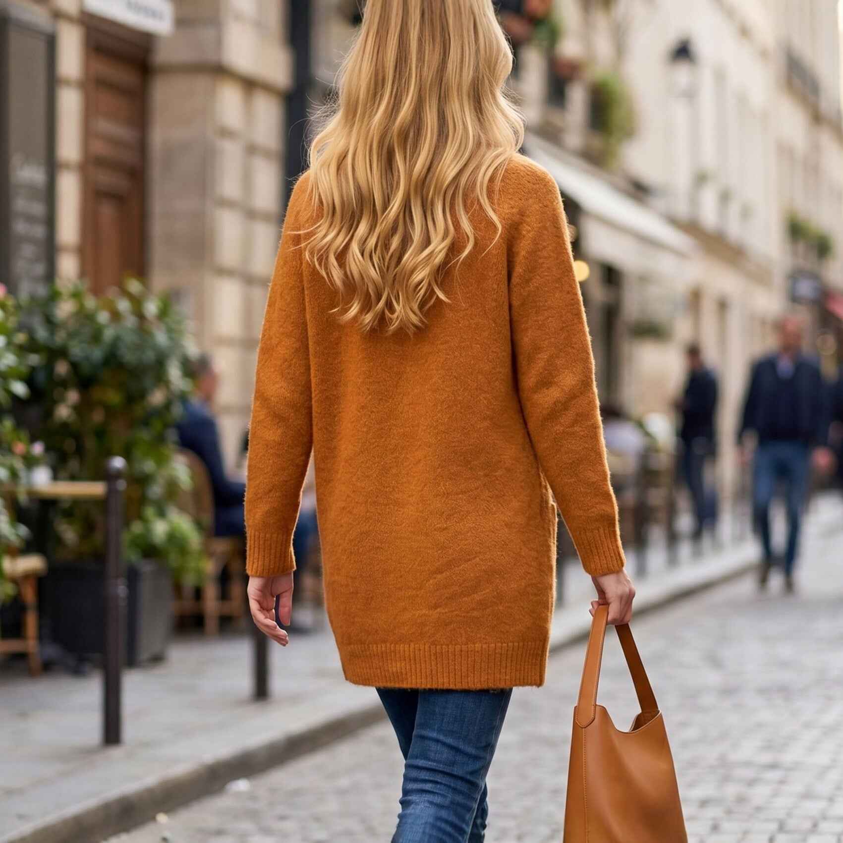 Orange Oversized Knit Button-Up Cardigan - Cozy Fall Layer