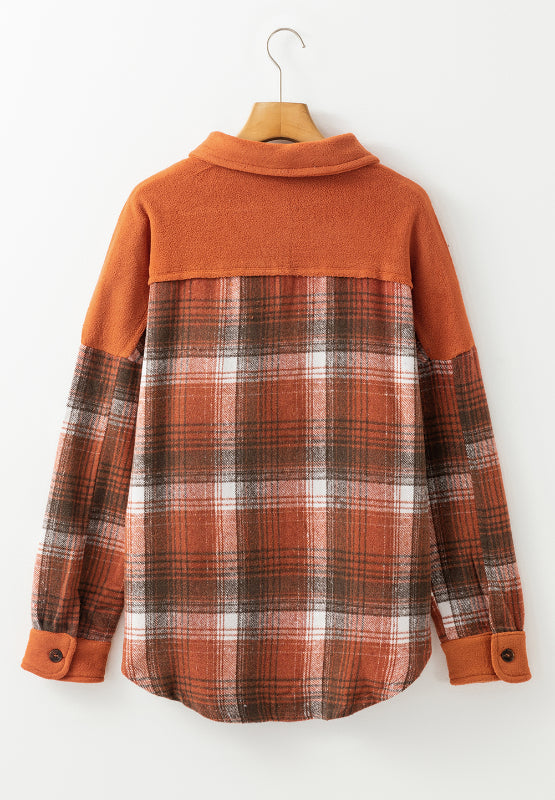 Plaid Long Sleeve Jacket - Unlined Button Up Coat