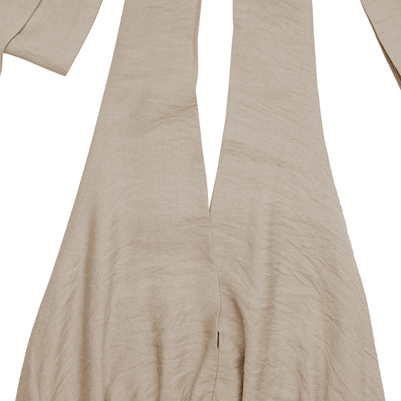 Apricot Cross Back Romper - Deep V Neck Open Back Bow Waist