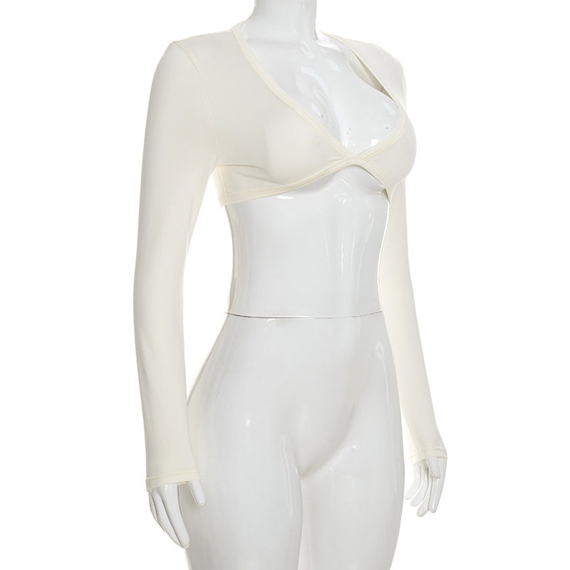 Three-Piece Capri Activewear Set - V-Neck Top and Halter Bra