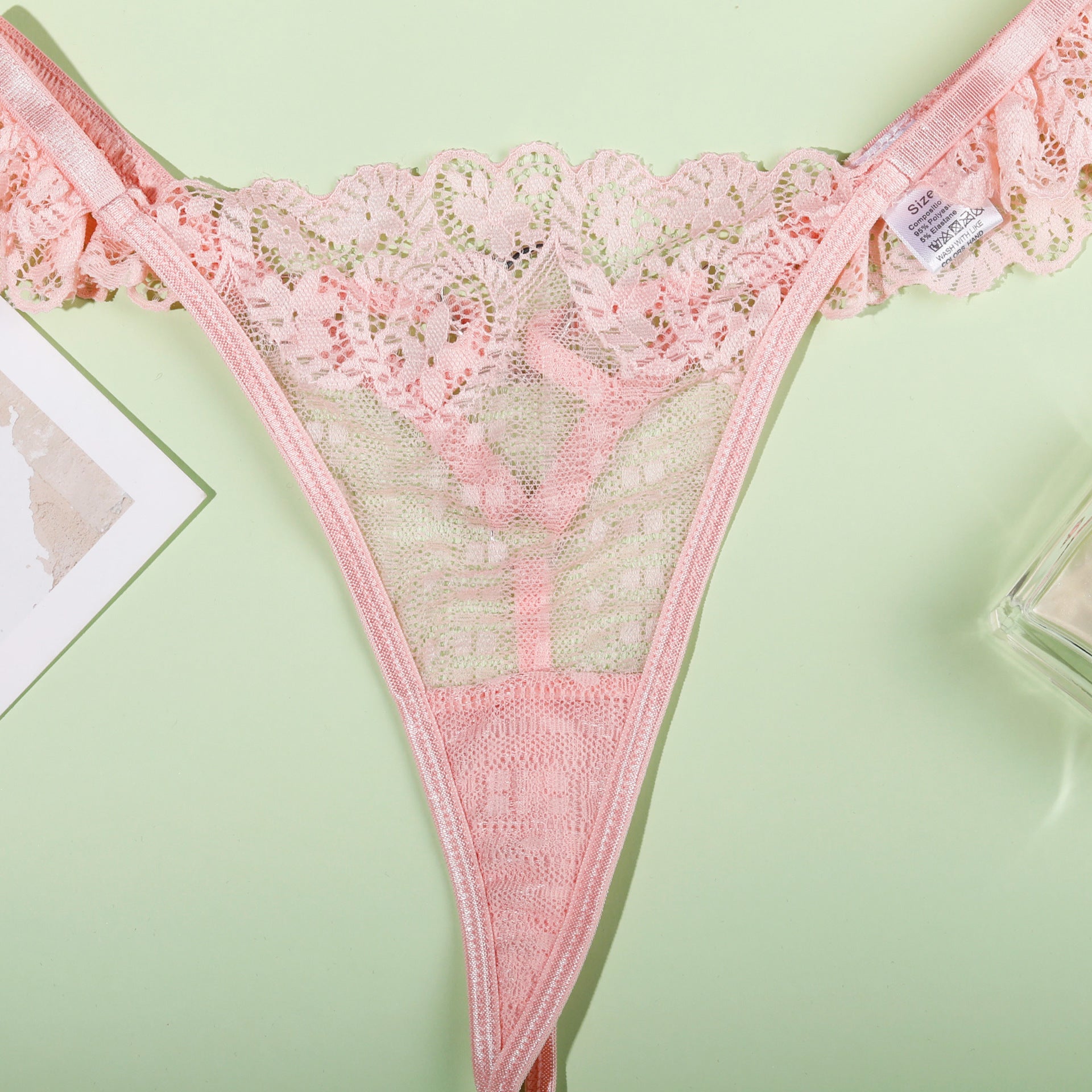 Lace Pink Lingerie Set - Heart Ring Corset and Thong