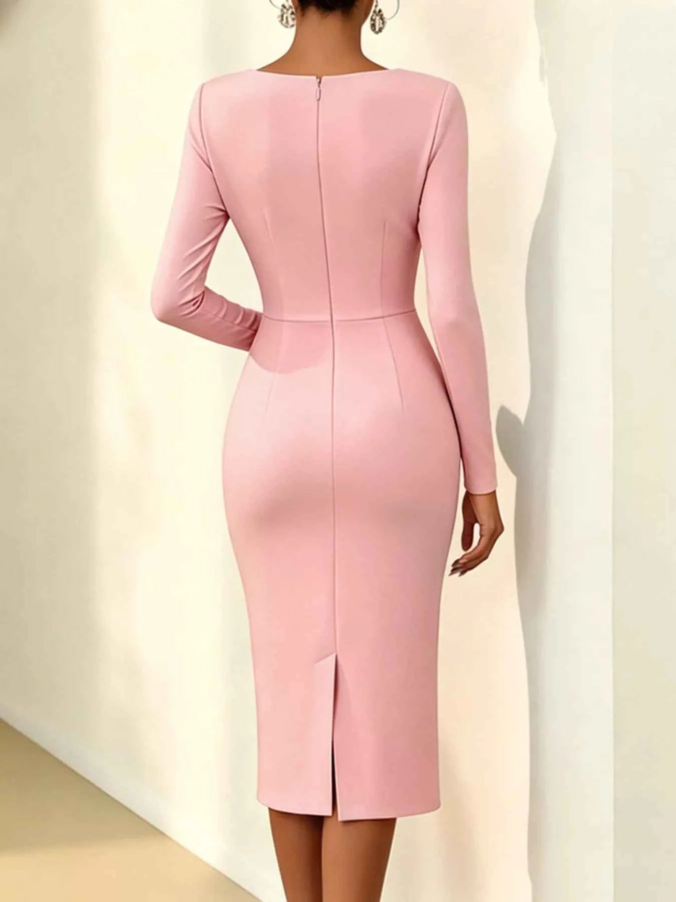 Rose Embellished Asymmetrical Neck Midi Dress