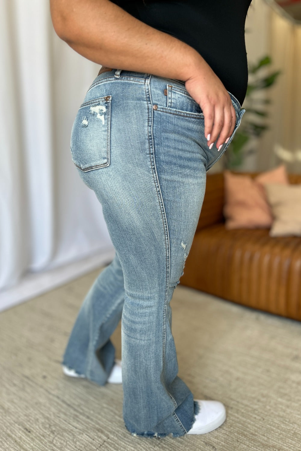 Judy Blue Full Size Medium Rise Tummy Control Destroy Flare - Fashions Envy