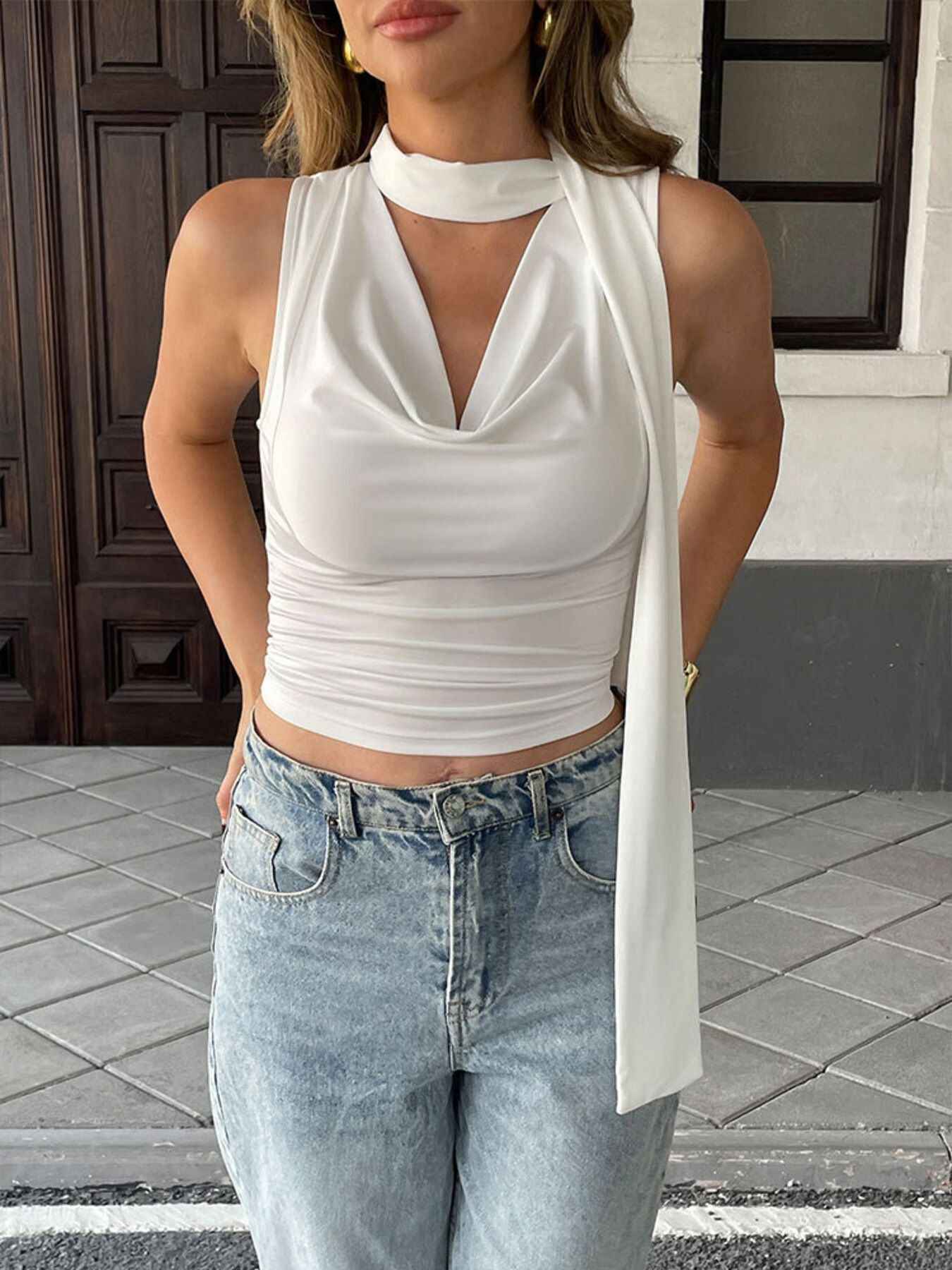 Cowl Neck Ruched Cami