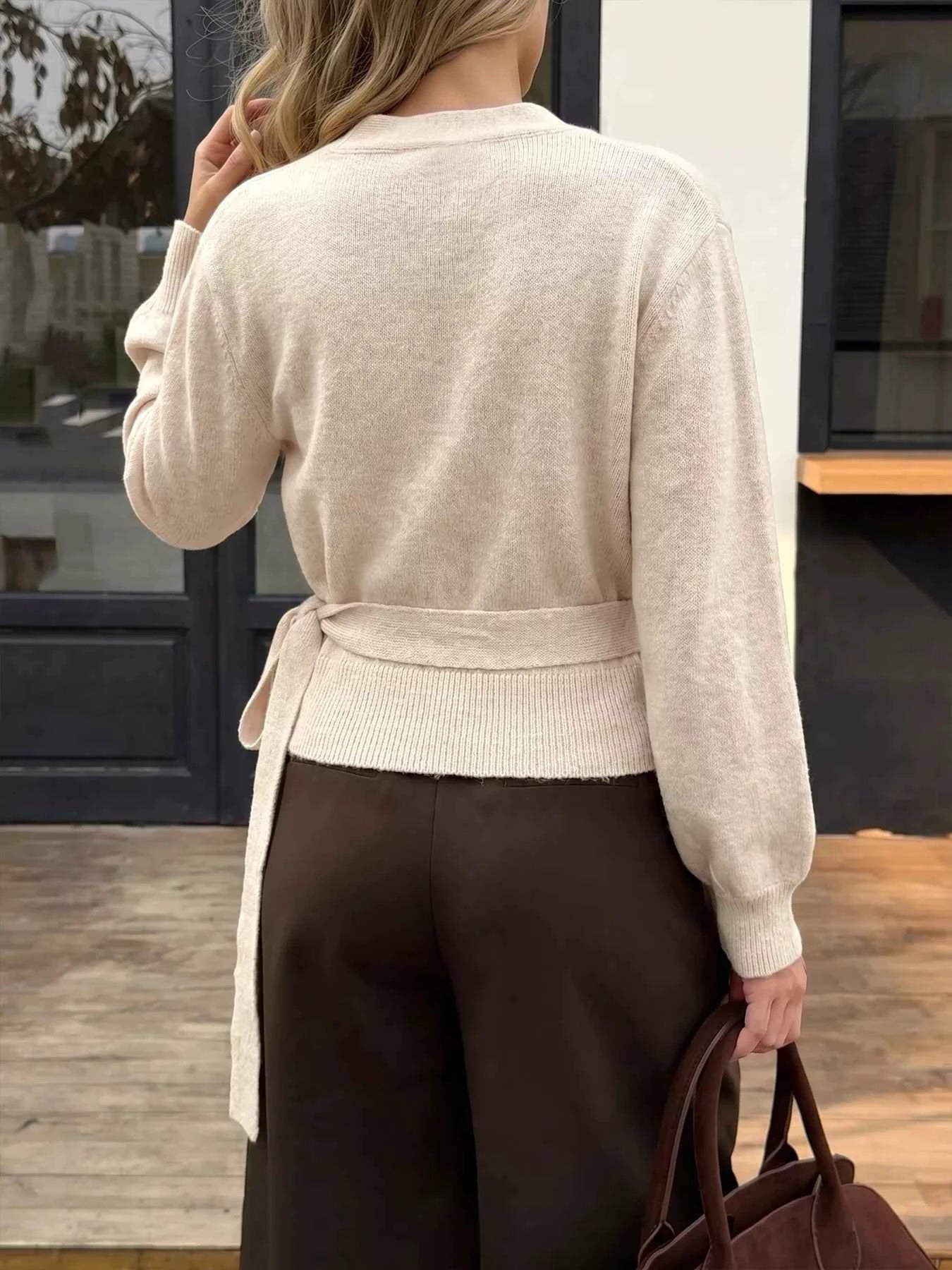 Tied Surplice Long Sleeve Sweater