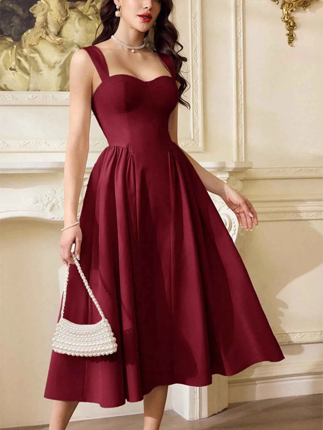 Sweetheart Neckline A-Line Midi Dress