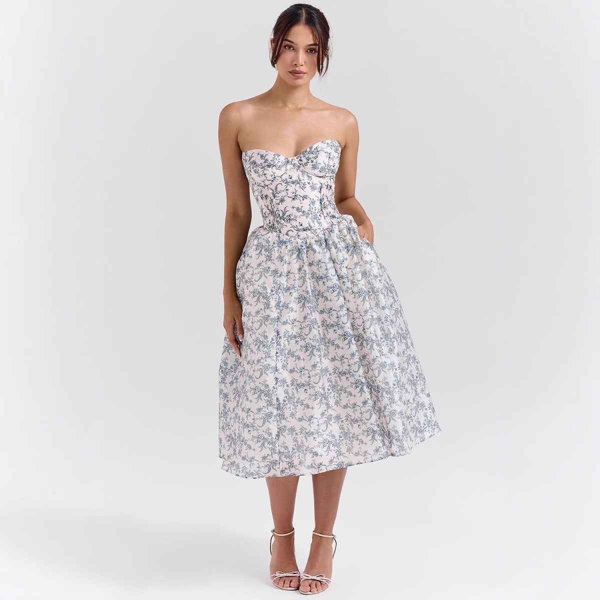 Sweetheart Midi Dress - Strapless Flared A-Line Skirt