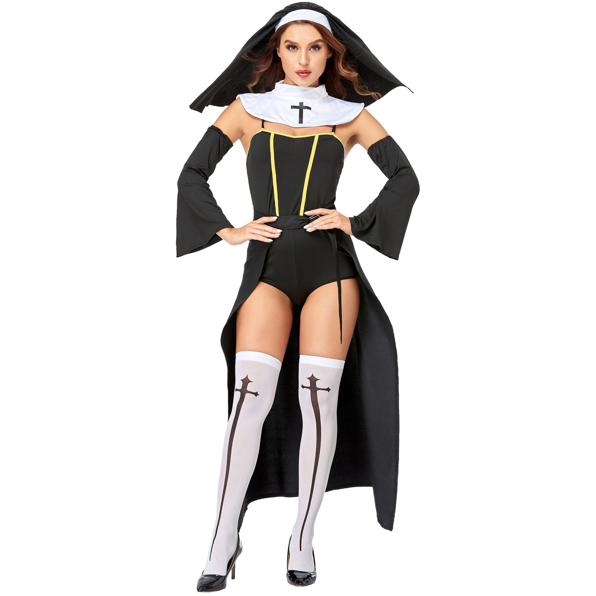 Dark Nun Halloween Costume - Cross Jumpsuit Cape Skirt Set