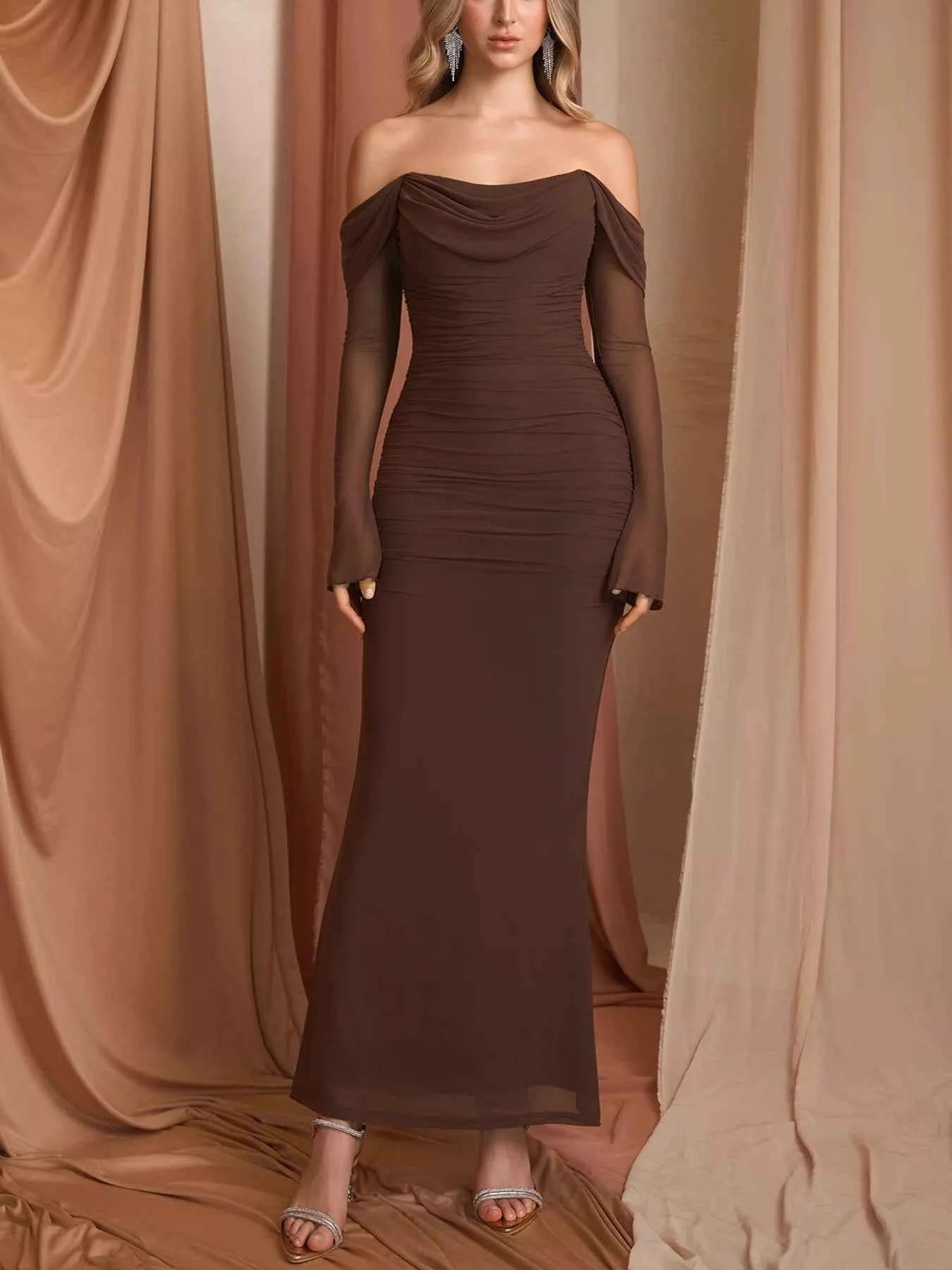 Off-Shoulder Ruched Mermaid Maxi Dress