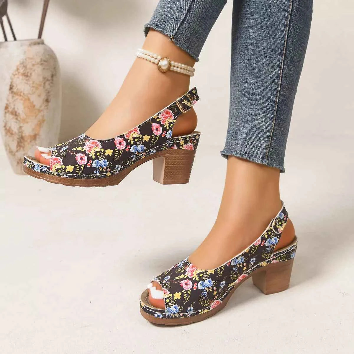 Peep Toe Block Heels Sandals