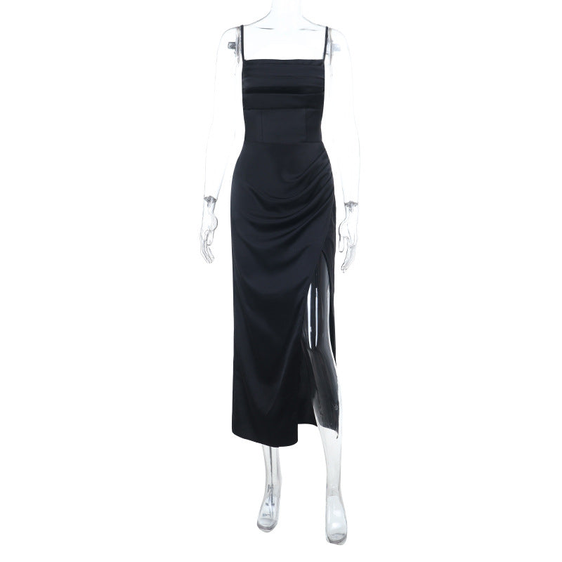 Satin Evening Dress - Slit Leg Gown - Fashions Envy