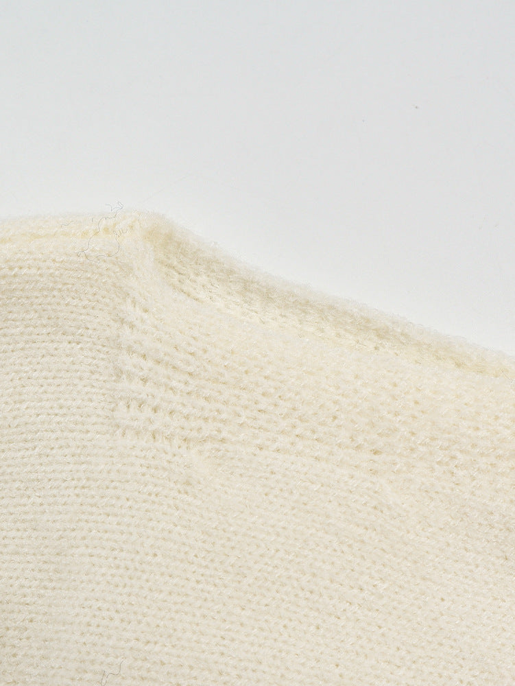 Off Shoulder Knit Sweater - Slouchy Sleeves and Ribbed Hem