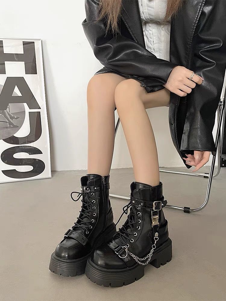 Martin Boots - Black Thick Sole Mid-Calf Platform