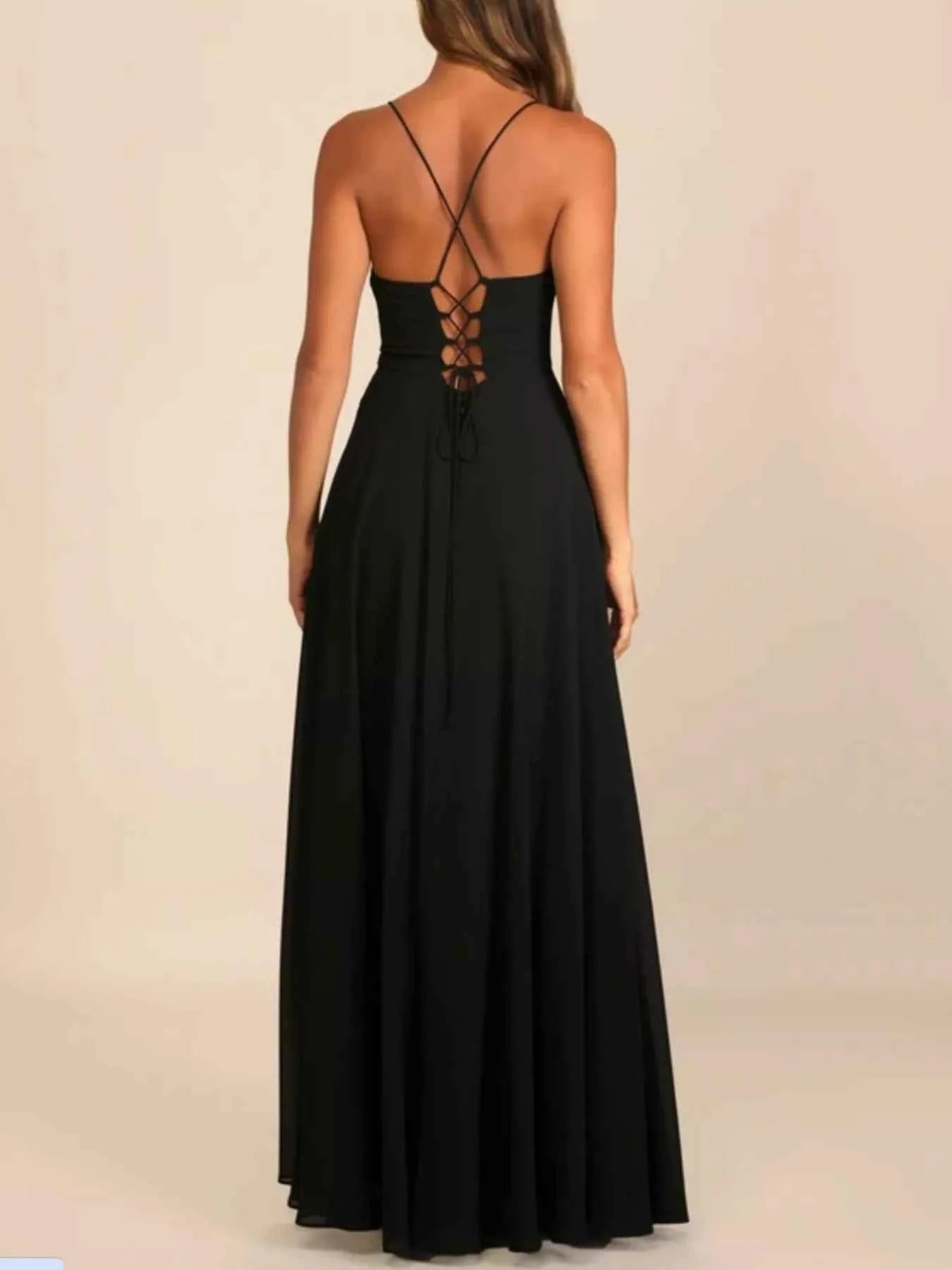 Slit Maxi Dress - Lace-Up Backless Gown
