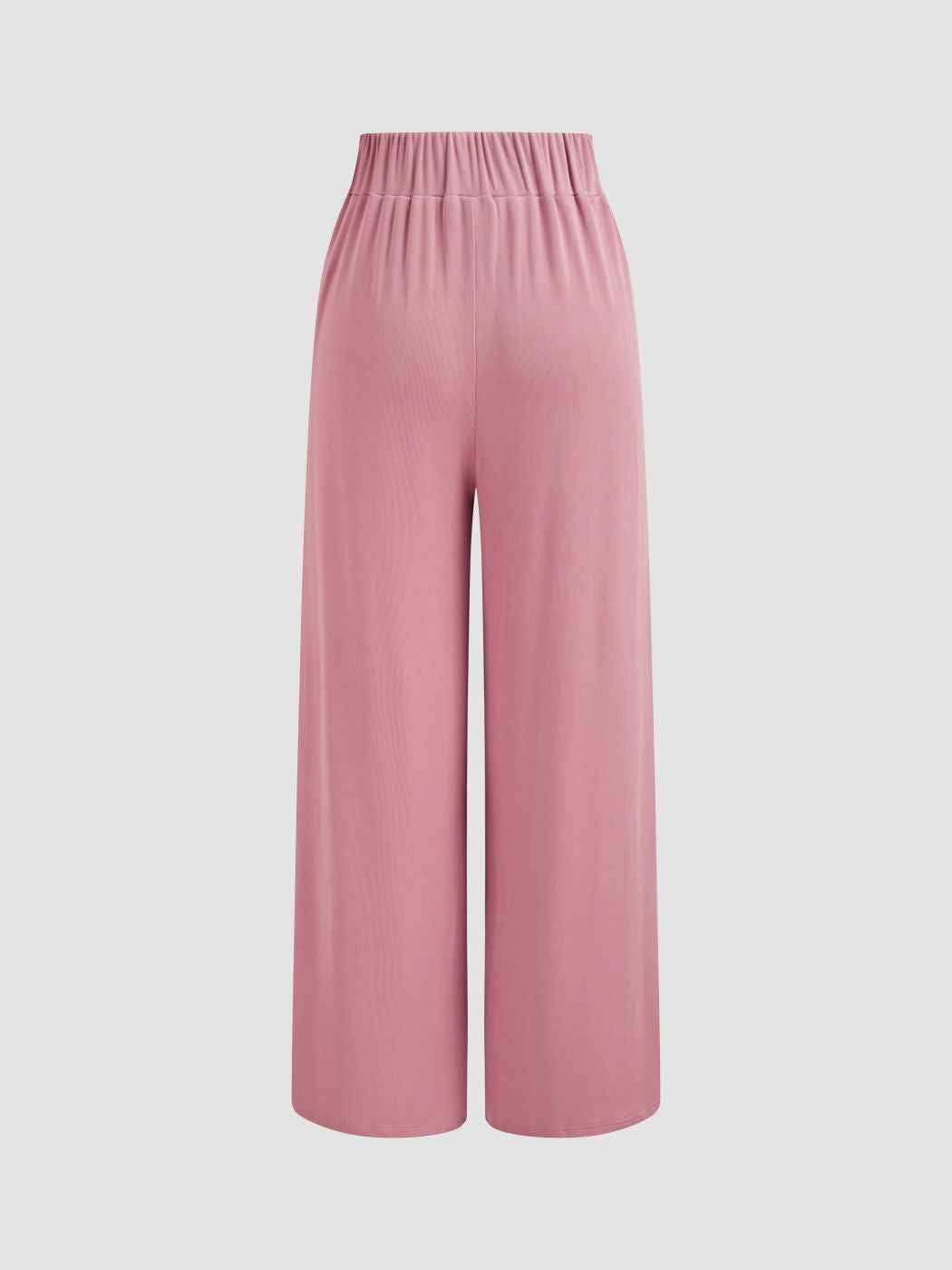 Pink V-Neck Crop Top Wide Leg Pants Set - Pleated Shoulder