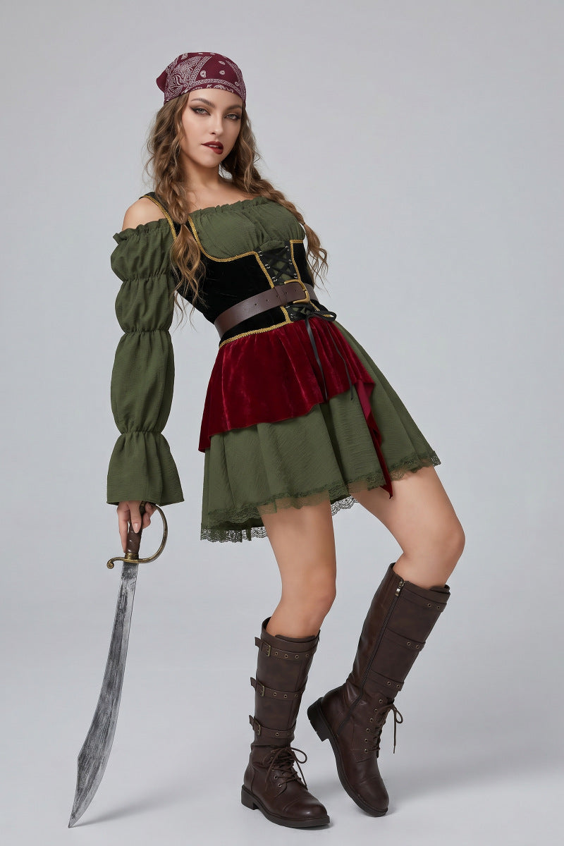 Halloween Pirate Costume Dress - Lace-Up Bodice and Belt