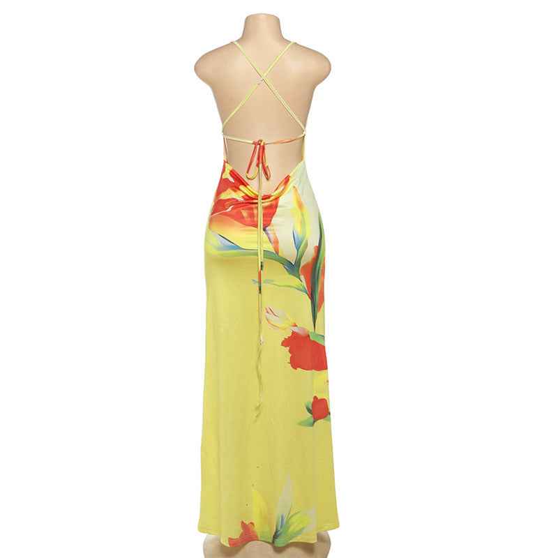 Low-cut Sexy Maxi Dress - Backless Cross-Strap