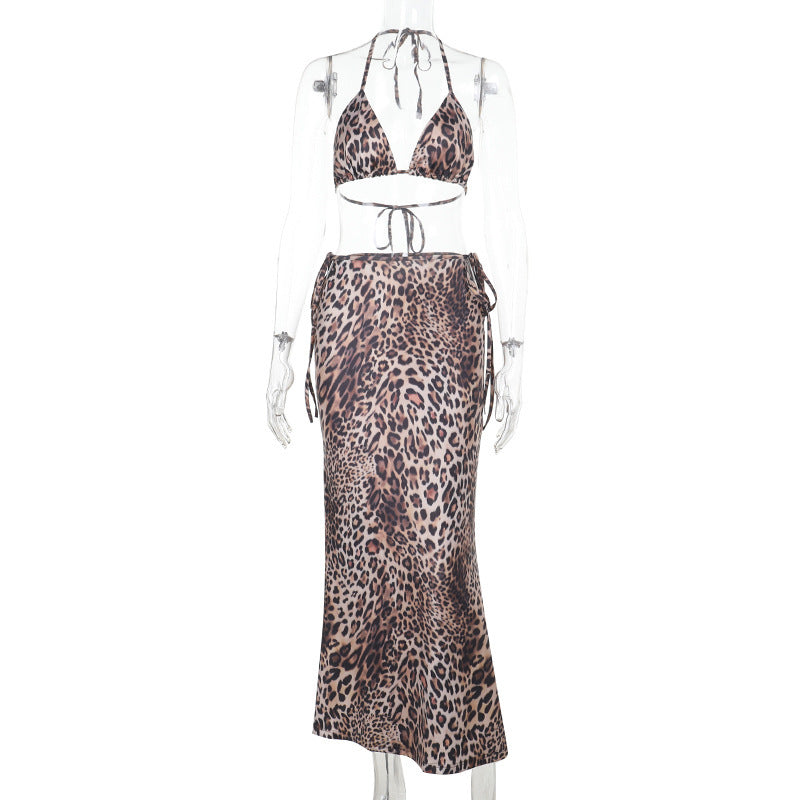 Vacation Style Leopard Bikini Set - Maxi Skirt Cover-Up